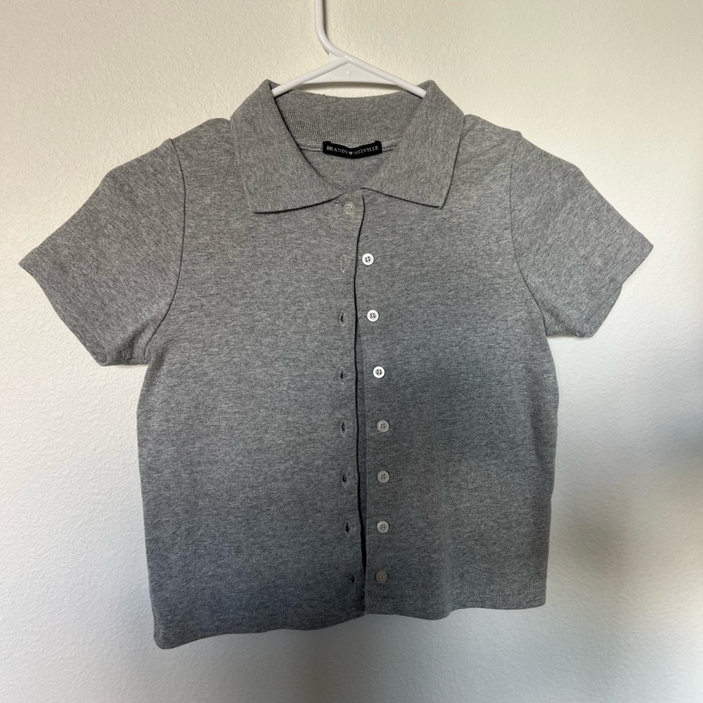 Brandy Melville Gray Button-Down Polo Shirt